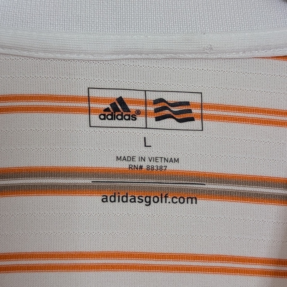Adidas Golf Polo Men Large White Orange Striped Short Sleeve - Picture 5 of 8